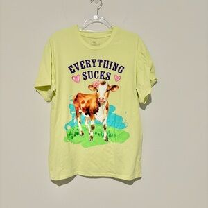 Isaac‎ morris Cow Everything Sucks Graphic Tee green size Large
